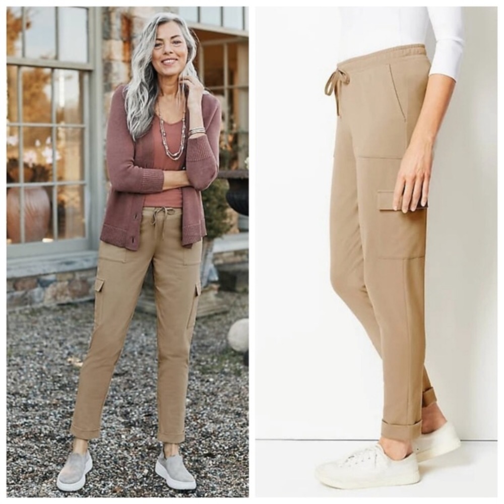 J. Jill Mushroom Tan Knit Slim-Leg Cargo Pants Size Small